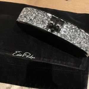 Edie Parker Jean Oval Black/Silver Confetti Clutch